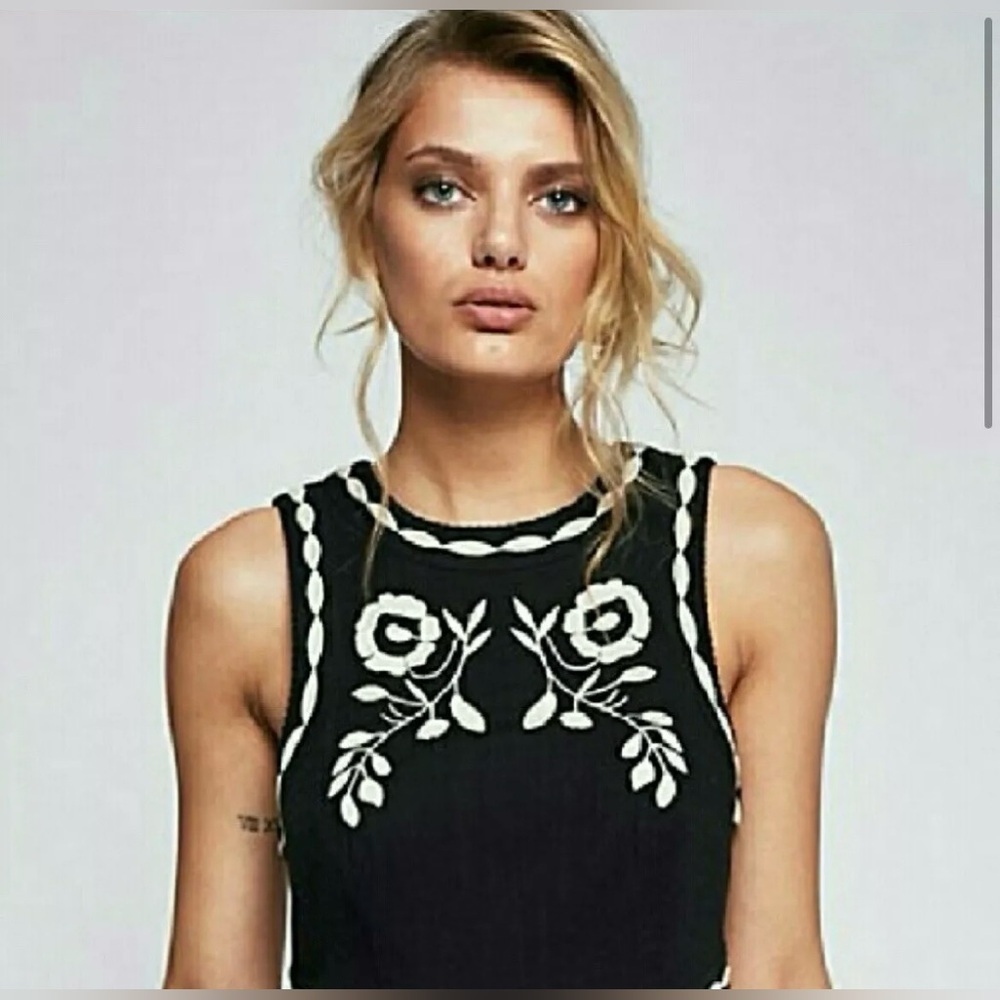 Free People Birds‎ of a Feather Black Embroidered Mini Dress Size 2 - Picture 4 of 15